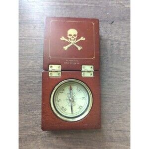 T Whitney PHILAD Compass Wood Hinged Box Skull Crossbones Vintage Collectible